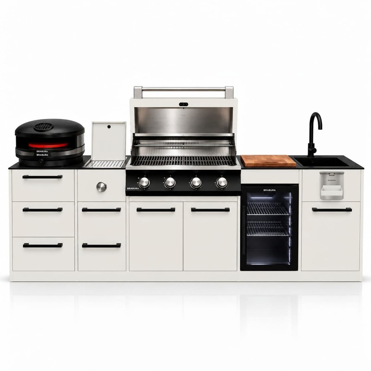 מטבח חוץ נייד עם גריל, מקרר ויחידת מגירות – BRABURA COMPACT 400 PANTONE XL